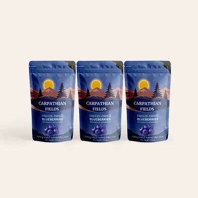 3-pack of Carpathian Fields freeze-dried whole blueberries pouches