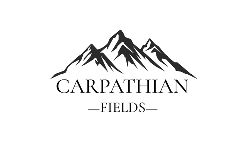 Carpathian Fields brand logo with mountain outline on white background 500x300