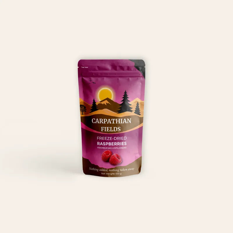 Carpathian Fields 100g pouch of freeze-dried raspberry crumbs