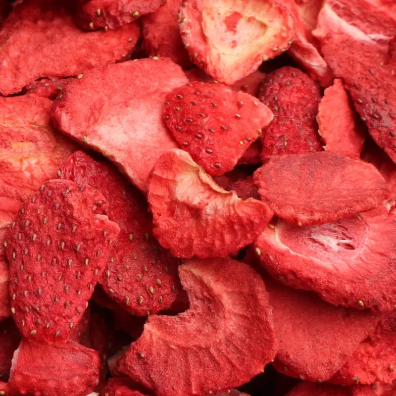 Close-up texture of 100% natural freeze-dried strawberry slices