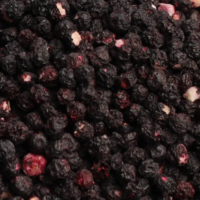 Close-up macro texture of 100% natural freeze-dried whole blueberries